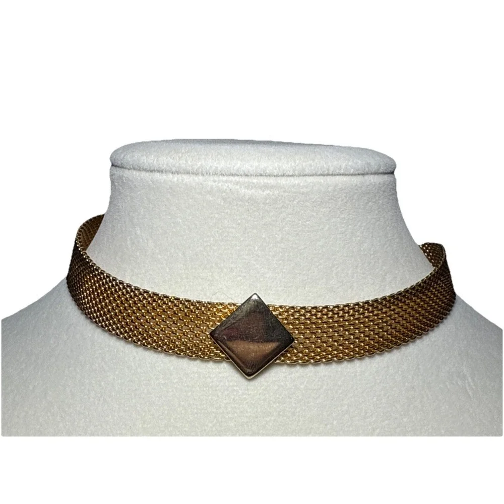 Park‎ Lane Gold Tone Mesh Choker Necklace Vtg  J-4Q